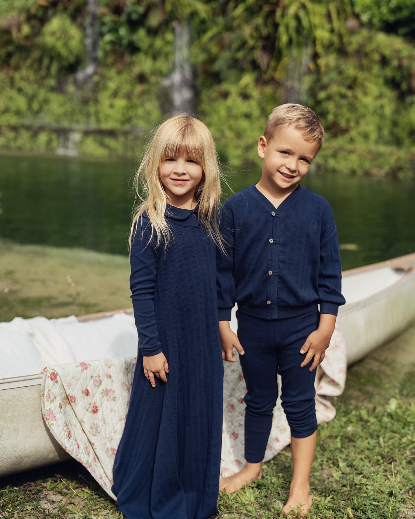 Navy Variegated Ribbed Maxi Robe