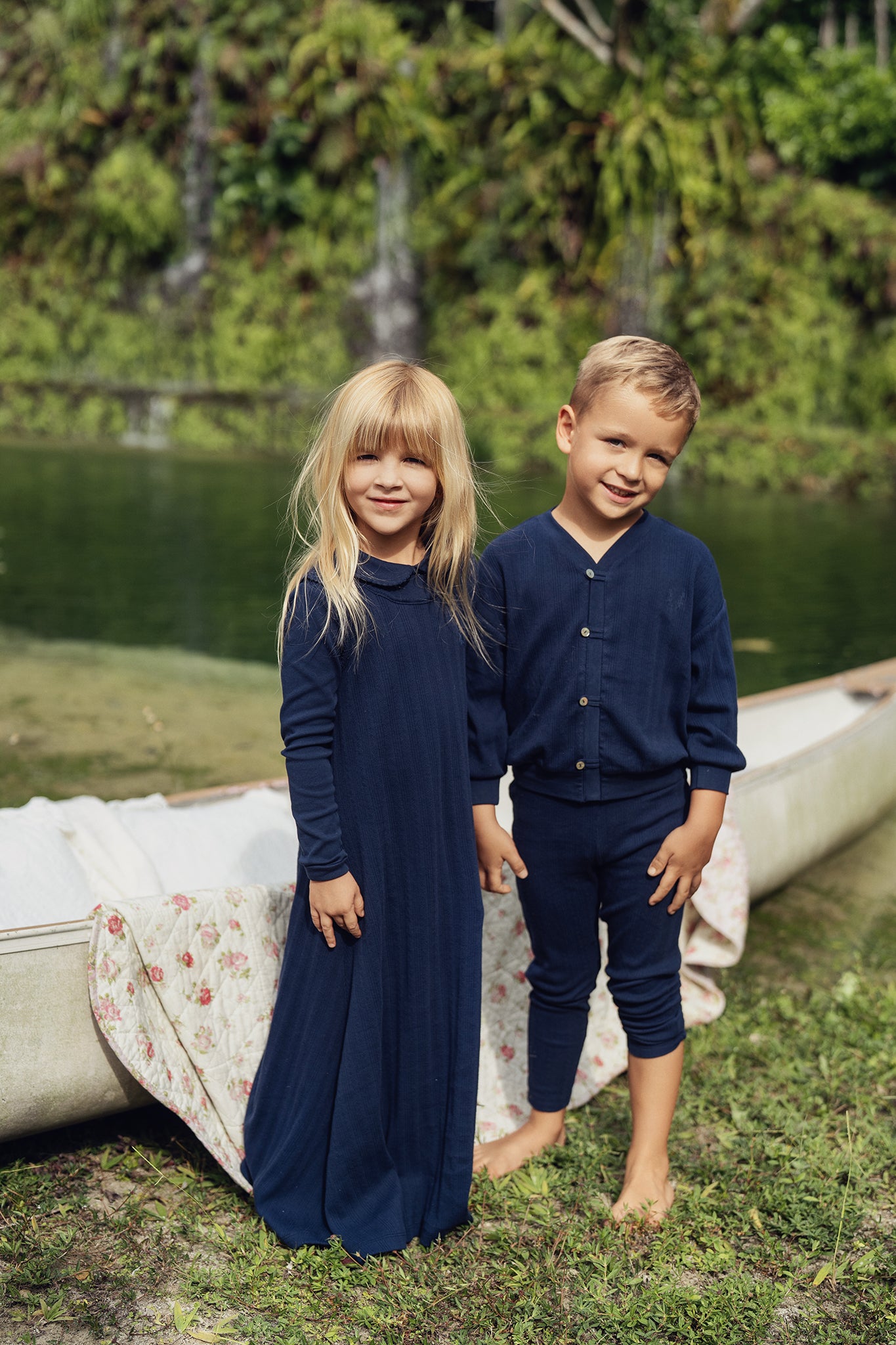 Navy Variegated Ribbed Maxi Robe