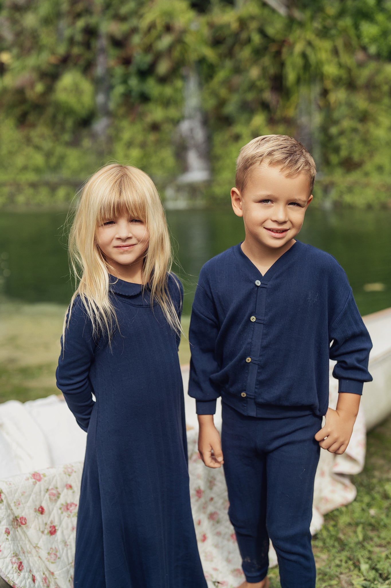 Navy Variegated Ribbed Maxi Robe