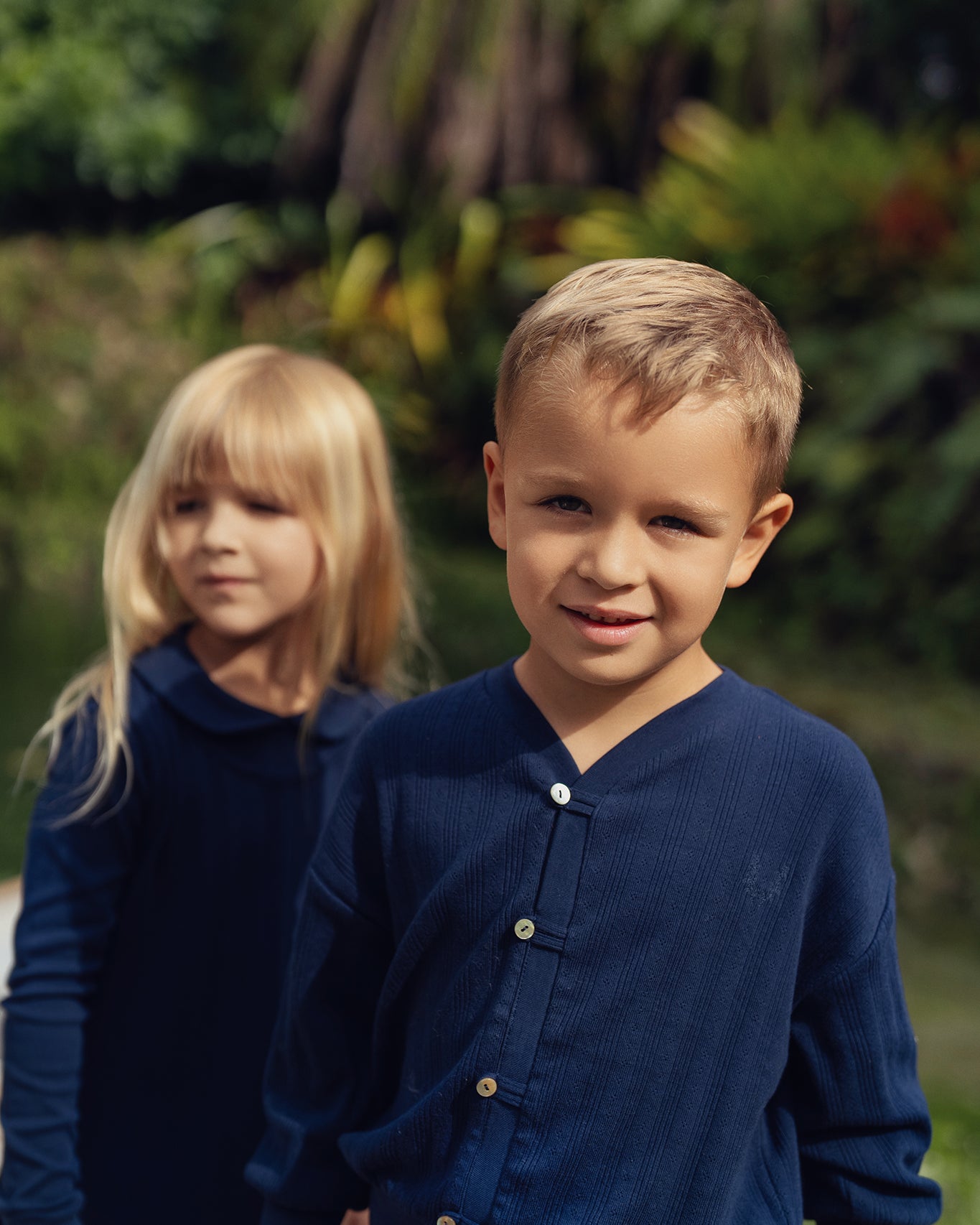 Navy Variegated Ribbed Lounge Set