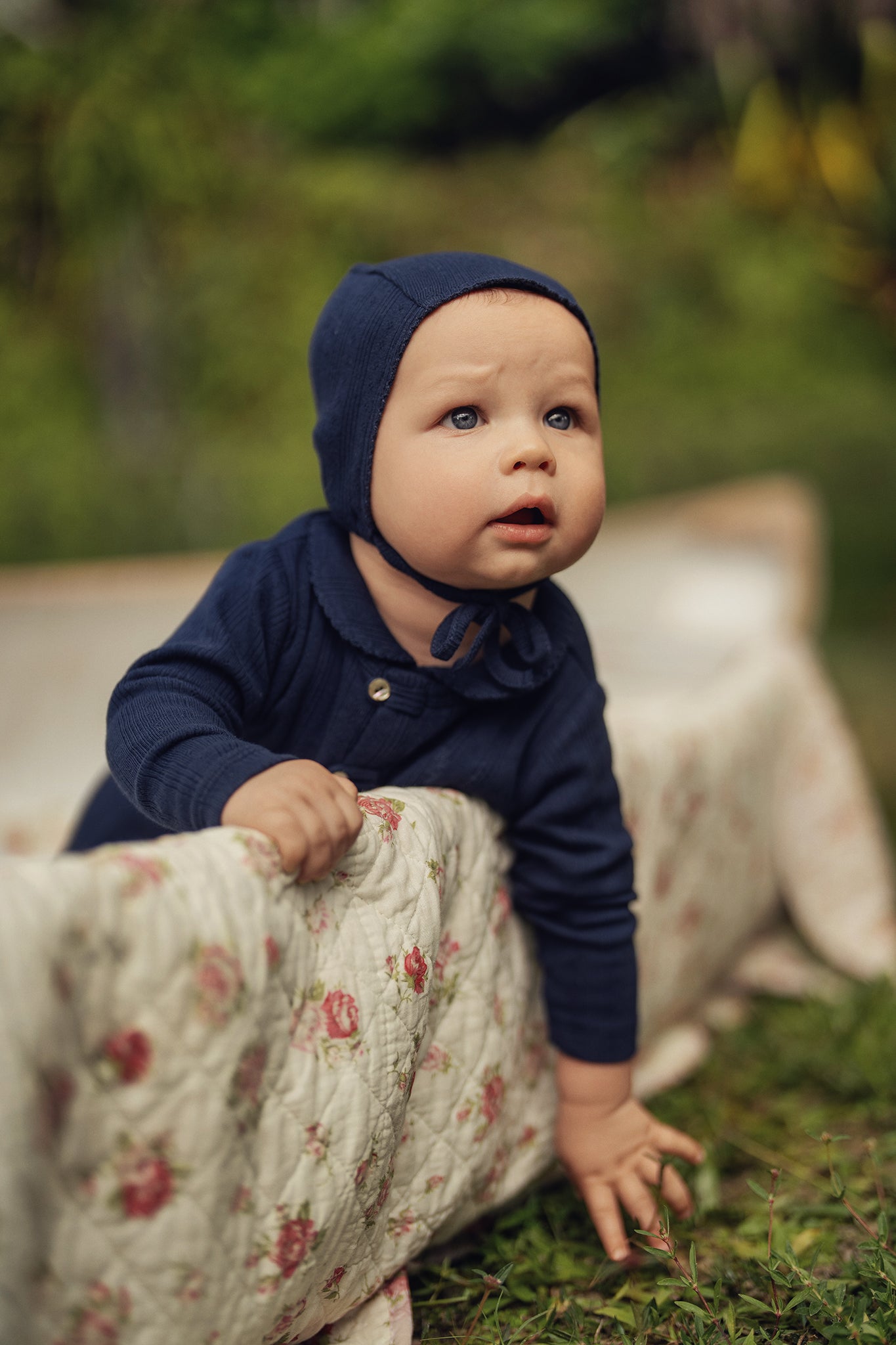 Navy Variegated Ribbed 4 Piece Set