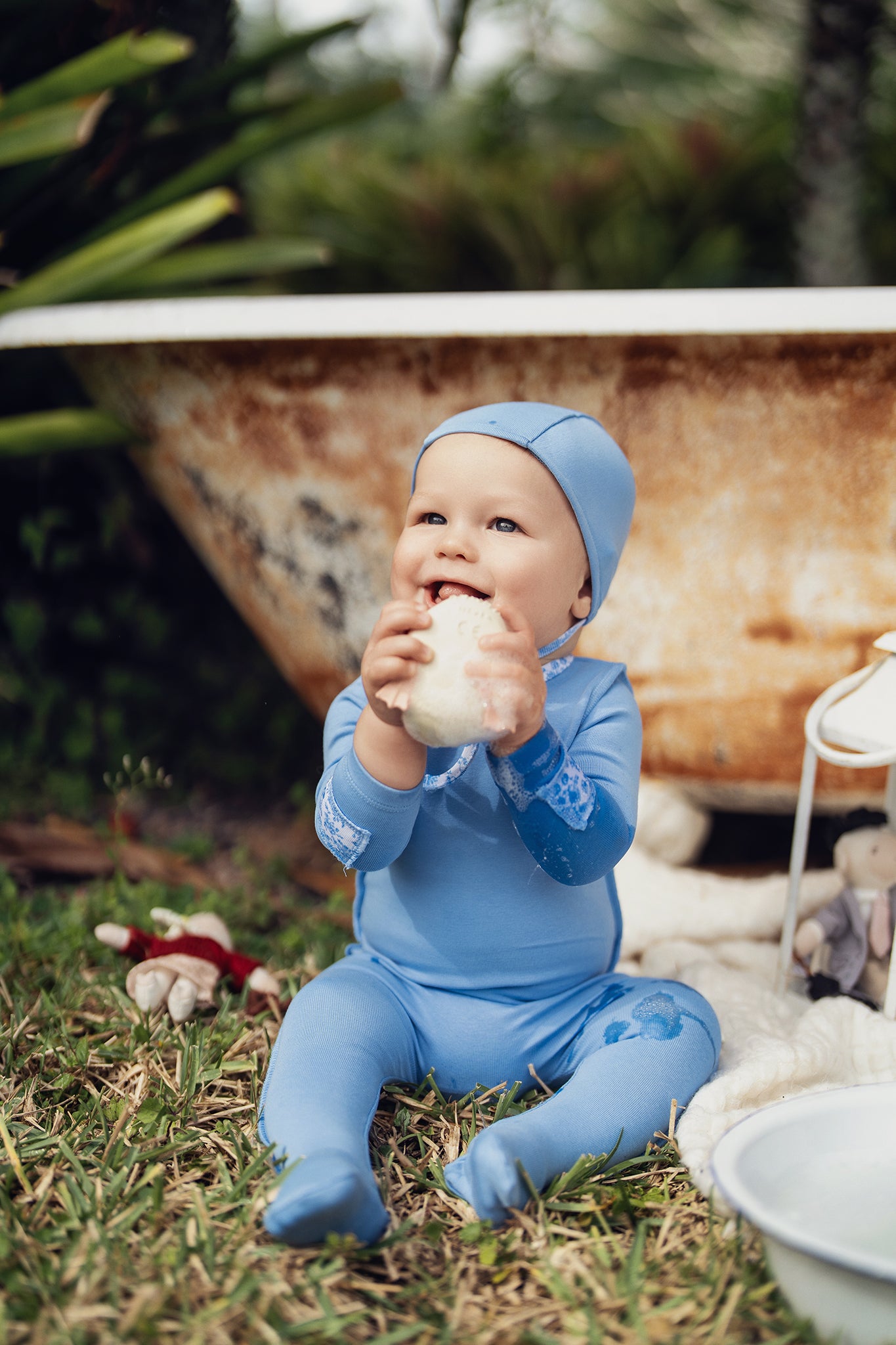 Crystal Blue Inside Seams Patch Footie