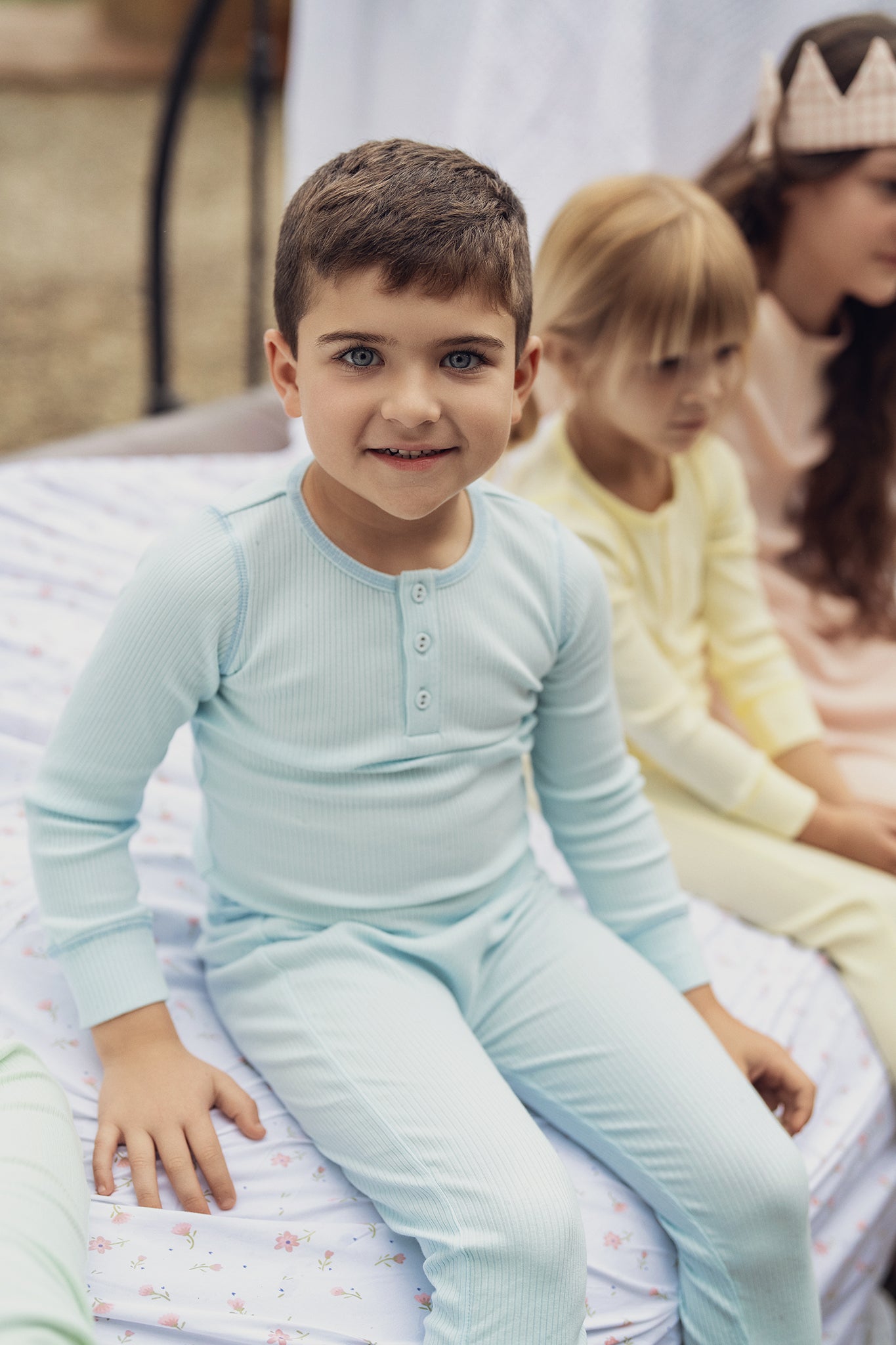 Pastel Blue Ribbed Henley Pajama