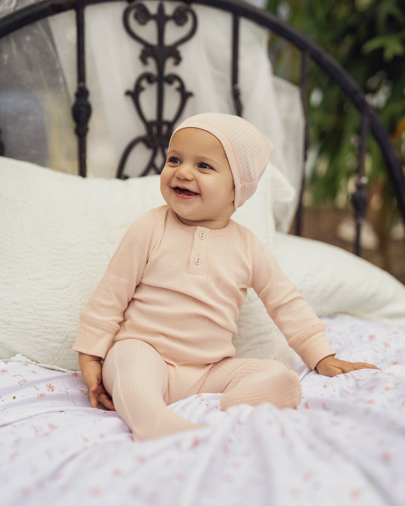 Pastel Pink Ribbed Henley Footie