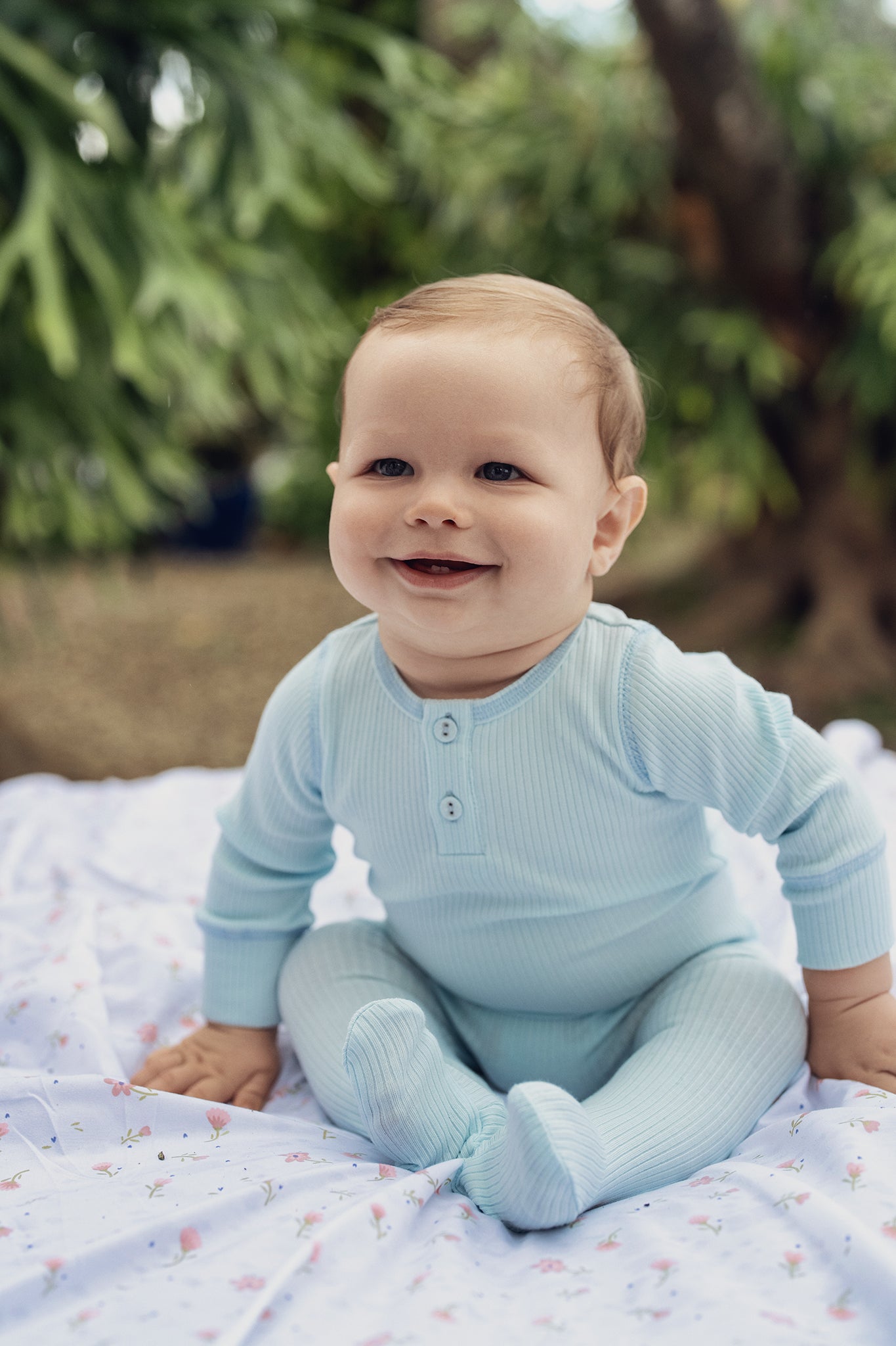 Pastel Blue Ribbed Henley Footie